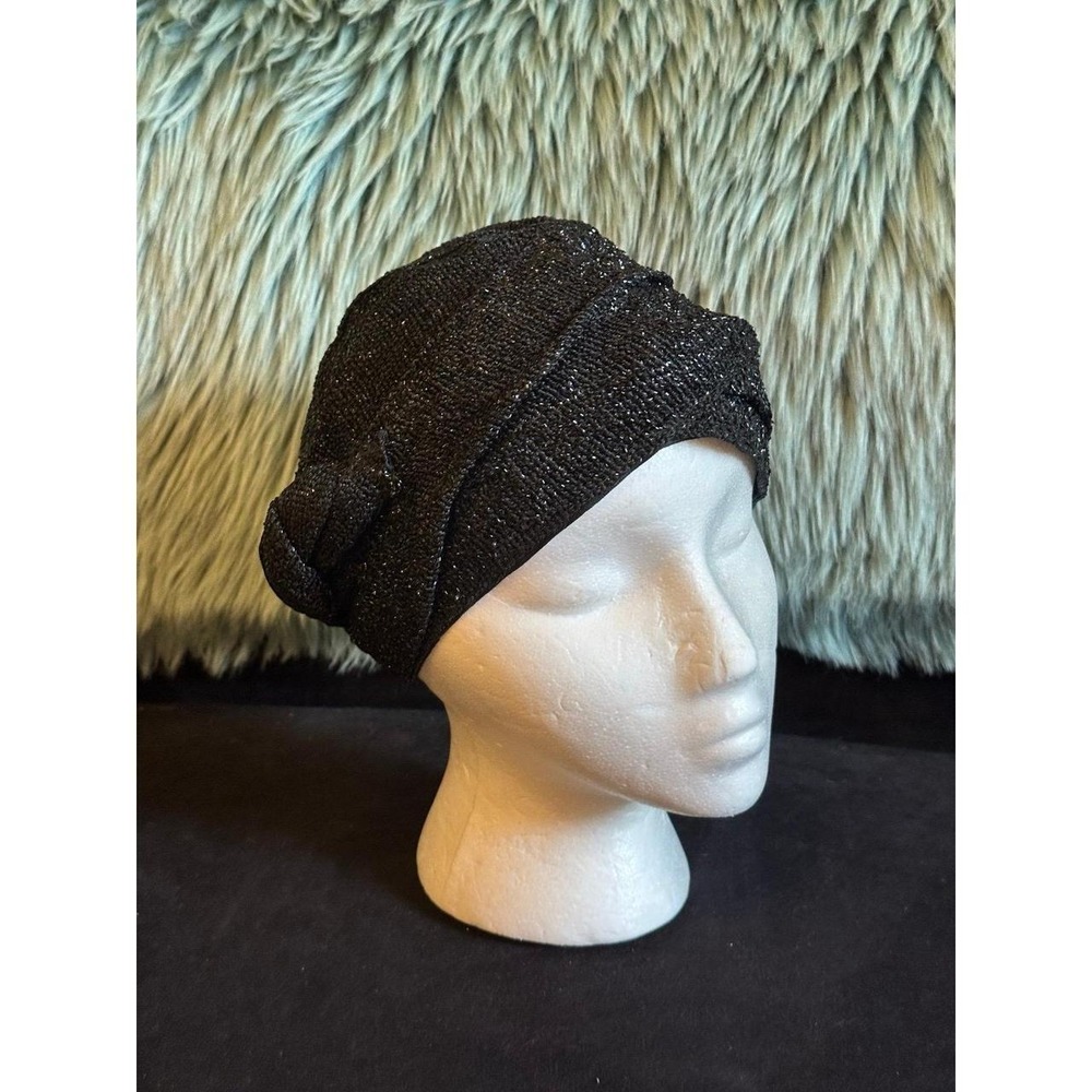 VTG Sparkly Black Bow Fascinator Flapper Hat 20s 30s Beaded
